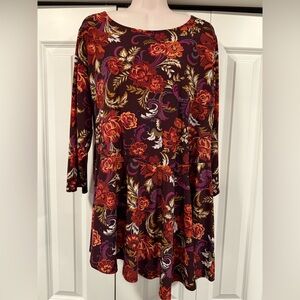 Roz & Ali burgundy orange floral blouse top 2x autumn